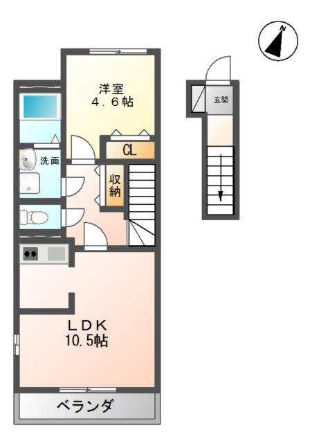 メゾン隼人(1LDK/2階)の間取り写真
