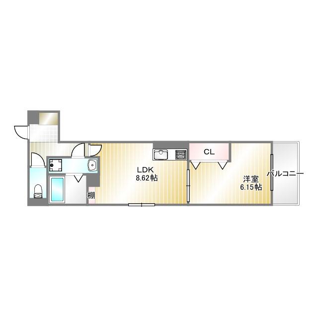 D-ROOM旗塚通(1LDK/3階)の間取り写真