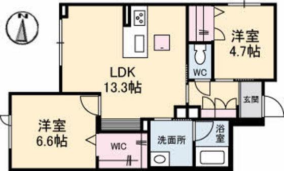 ベレオガーデンズ北方(2LDK/1階)の間取り写真
