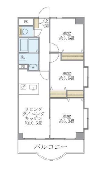 西船橋スクエアガーデン(3LDK/10階)の間取り写真
