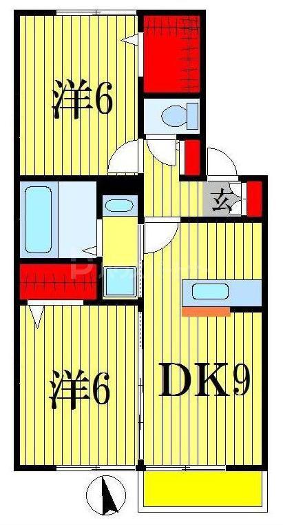 シャルマン市川(2DK/1階)の間取り写真