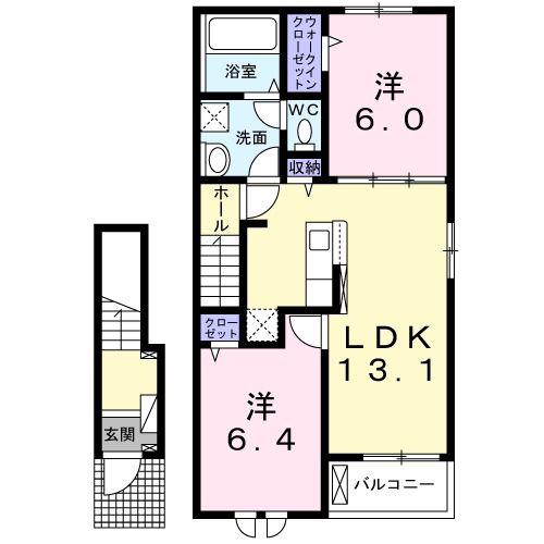ベラ ヴィータ(2LDK/2階)の間取り写真
