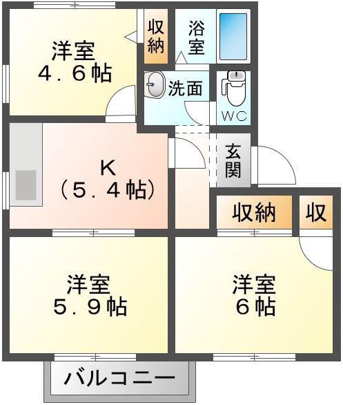 グランビア庄内 C棟(3DK/2階)の間取り写真