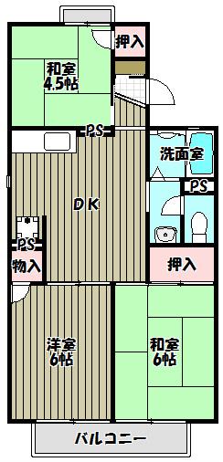 ウイングパレス(3DK/1階)の間取り写真