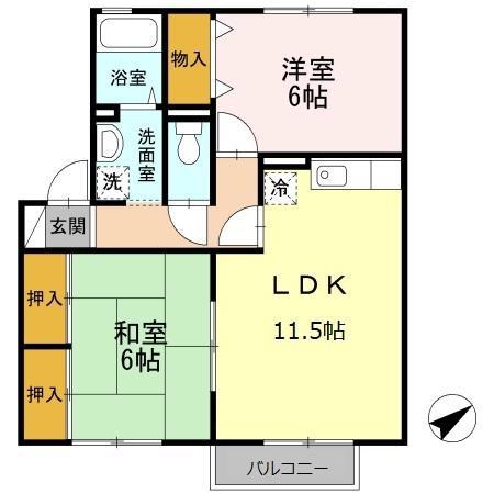 エスポワール 1棟(2LDK/2階)の間取り写真