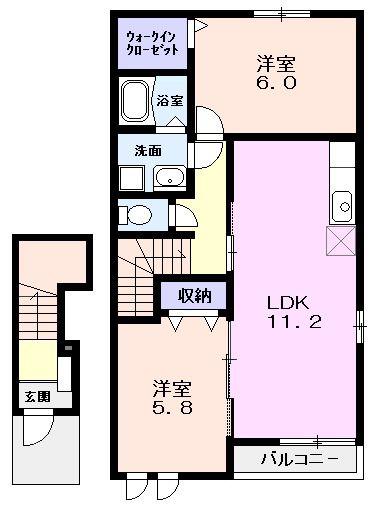 ウエスト・リバー(2LDK/2階)の間取り写真