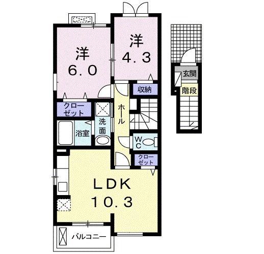 アサ・ホクラニ(2LDK/2階)の間取り写真