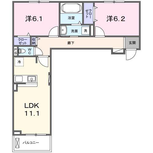 プラシードセレノカーサIV(2LDK/2階)の間取り写真