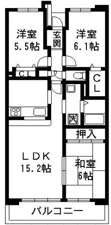 セレーノ見附(3LDK/9階)の間取り写真