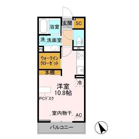 クレセントコート II(ワンルーム/2階)の間取り写真
