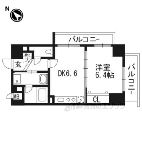 エステムプラザ京都河原町通2レジデンシャ(1DK/9階)の間取り写真