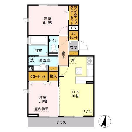 プレミールB(2LDK/1階)の間取り写真
