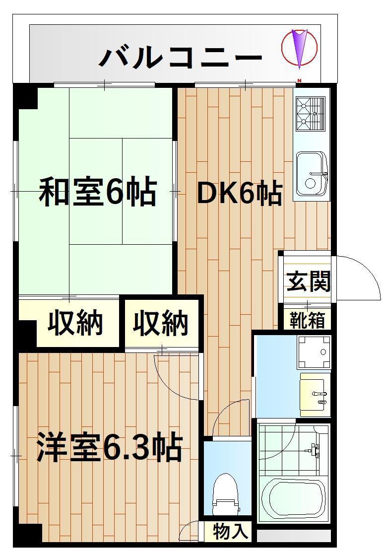 ラフォーレナカダ(2DK/1階)の間取り写真
