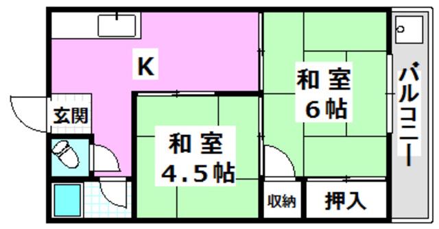第1吉田文化(2K/2階)の間取り写真