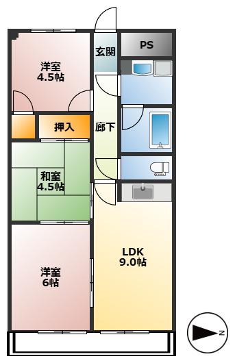 リバルティーレ津新町B(3LDK/2階)の間取り写真