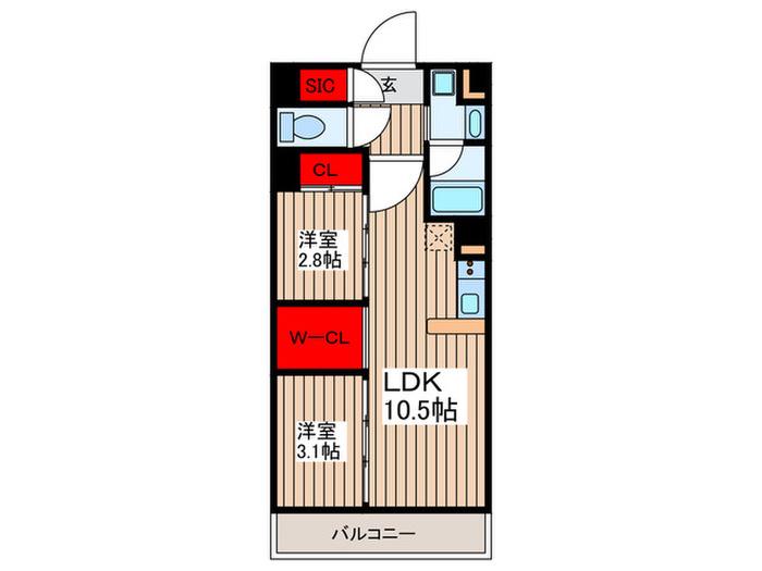 デュオフラッツ大宮(2LDK/2階)の間取り写真