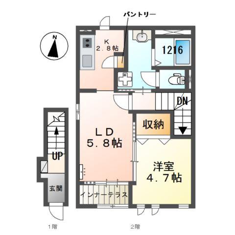 アンジェ大谷(1LDK/2階)の間取り写真