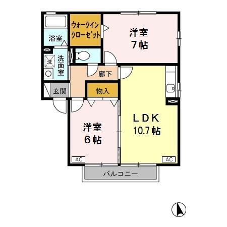 アンソレイユ D棟(2LDK/2階)の間取り写真