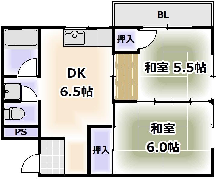 堀井マンション南館(2DK/2階)の間取り写真