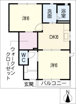 ハピネス・エヴィッサ B棟(2DK/1階)の間取り写真