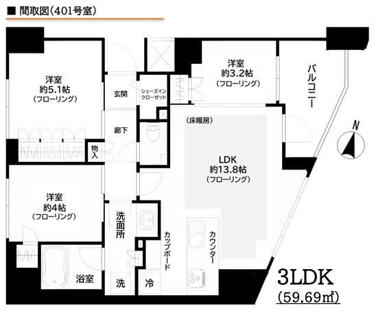 グリーンパーク文京西片(3LDK/13階)の間取り写真