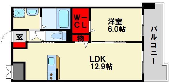 ベルフラワー大野城(1LDK/4階)の間取り写真