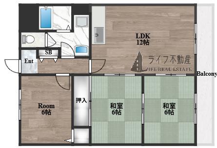 グランドール新石切(3LDK/1階)の間取り写真