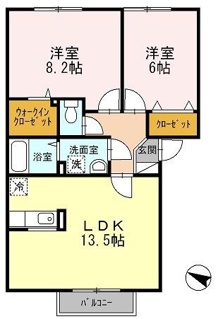 ドミール旭(2LDK/2階)の間取り写真