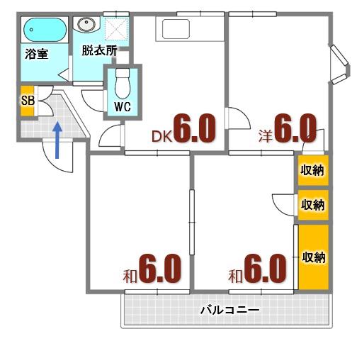 リバティーベル(3DK/2階)の間取り写真