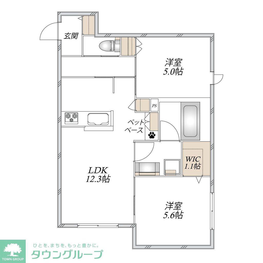 上今泉2丁目メゾン(2LDK/1階)の間取り写真