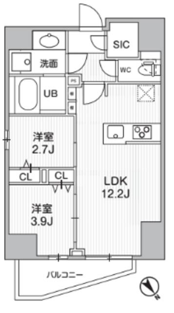 S-RESIDENCE目黒大岡山BRESA(2LDK/3階)の間取り写真