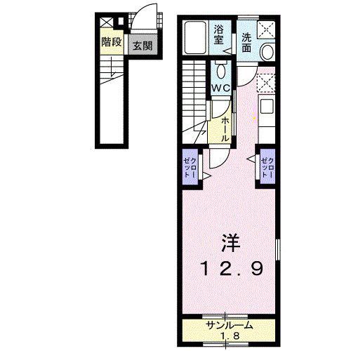 CASA DI DOMANI(ワンルーム/2階)の間取り写真
