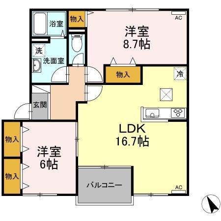 リバーサイドシャトーABC(2LDK/1階)の間取り写真