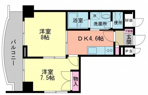 サンビレッジ段原(2DK/7階)の間取り写真