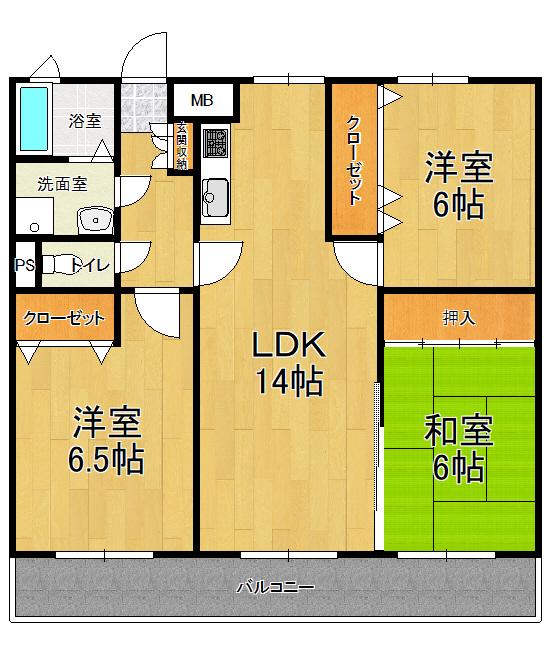 ヴェルデ優(3LDK/3階)の間取り写真