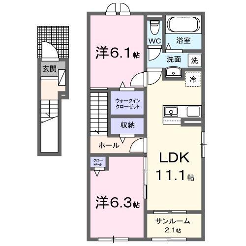 プレミール鶴賀(2LDK/2階)の間取り写真