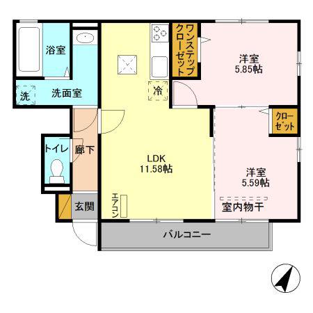 ベルクレストI(2LDK/1階)の間取り写真