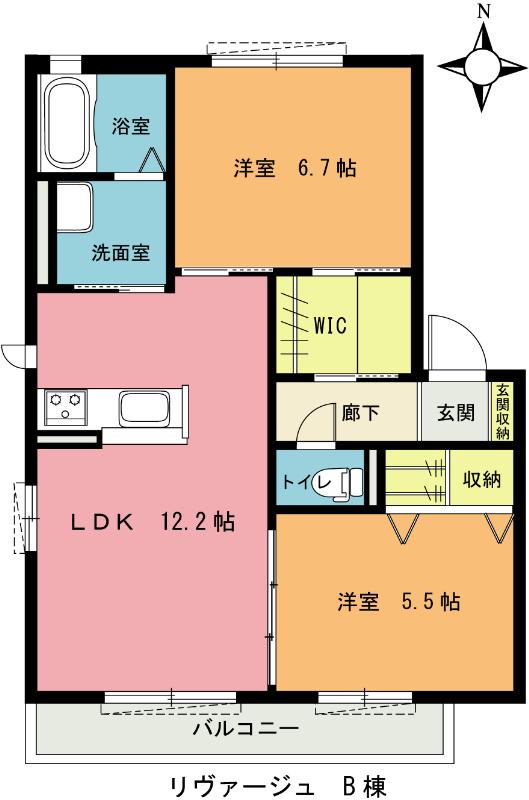 リヴァージュB(2LDK/2階)の間取り写真