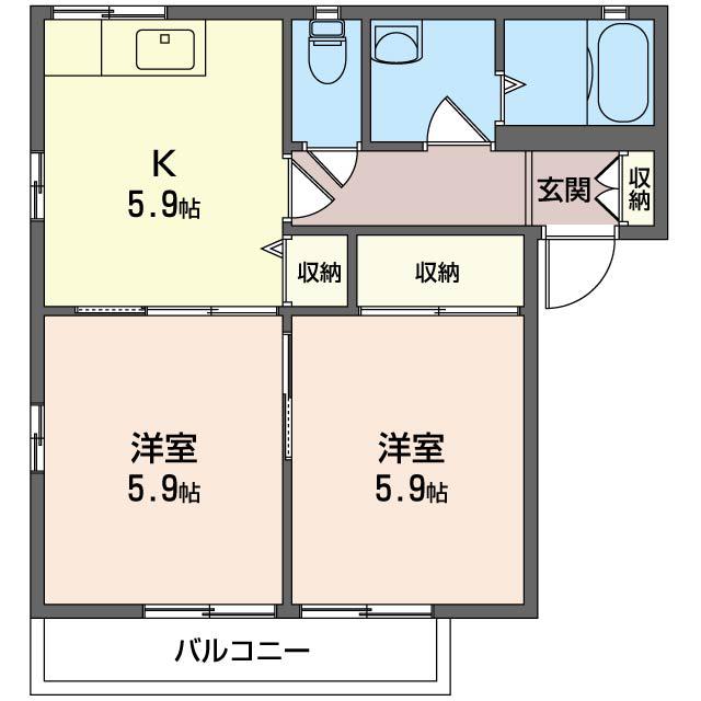 ルミエール城山(2K/2階)の間取り写真