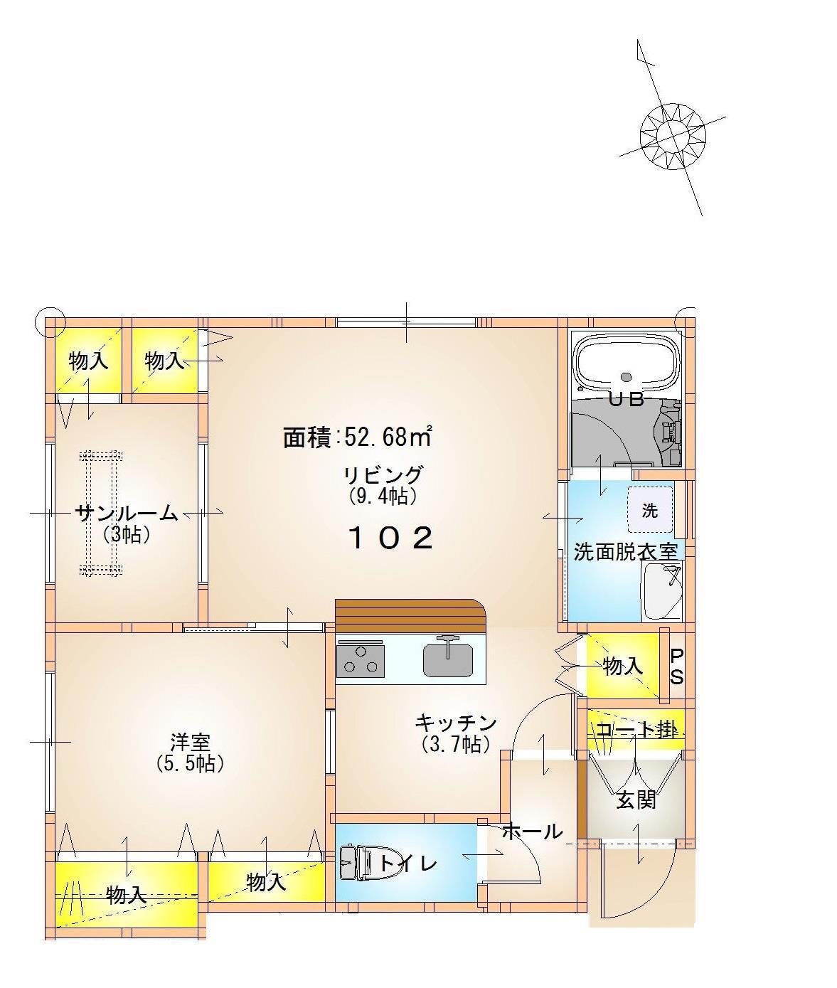 ウインドソングI(1LDK/1階)の間取り写真