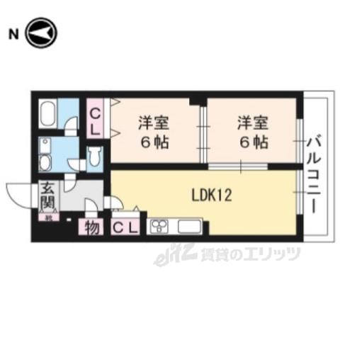 プラザ椥ノ辻(2LDK/4階)の間取り写真