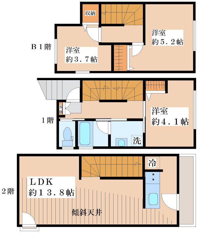 北沢4丁目TANGO THREE(3LDK/B1階)の間取り写真