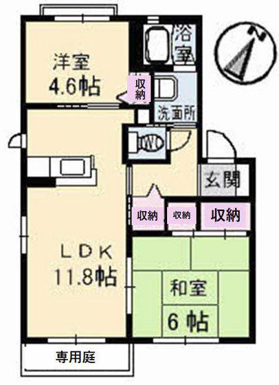 リーベンステージ I(2LDK/1階)の間取り写真