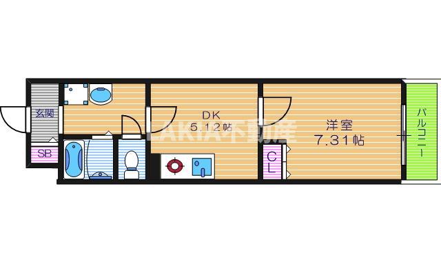 メディオ 国分町(1DK/2階)の間取り写真