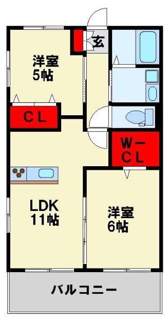 イルソーレKII(2LDK/2階)の間取り写真