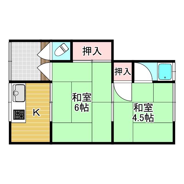 富田林市山中田アパート(2K/1階)の間取り写真
