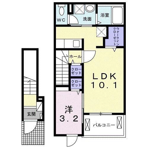 D.KOKONA A(1LDK/2階)の間取り写真