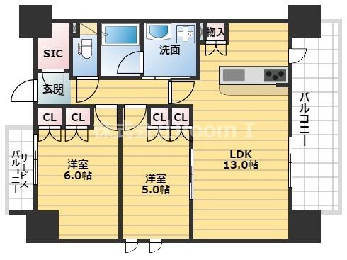 SK RESIDENCES(2LDK/6階)の間取り写真