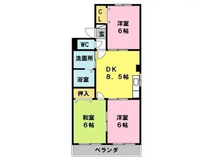 ジ・ラソーレ(3DK/2階)の間取り写真