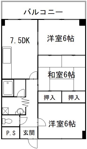 ツインズ大町II(3DK/4階)の間取り写真